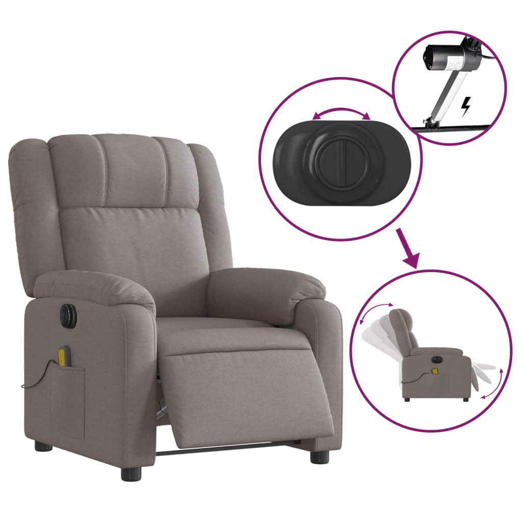 vidaXL Sillón reclinable de masaje eléctrico tela gris taupe