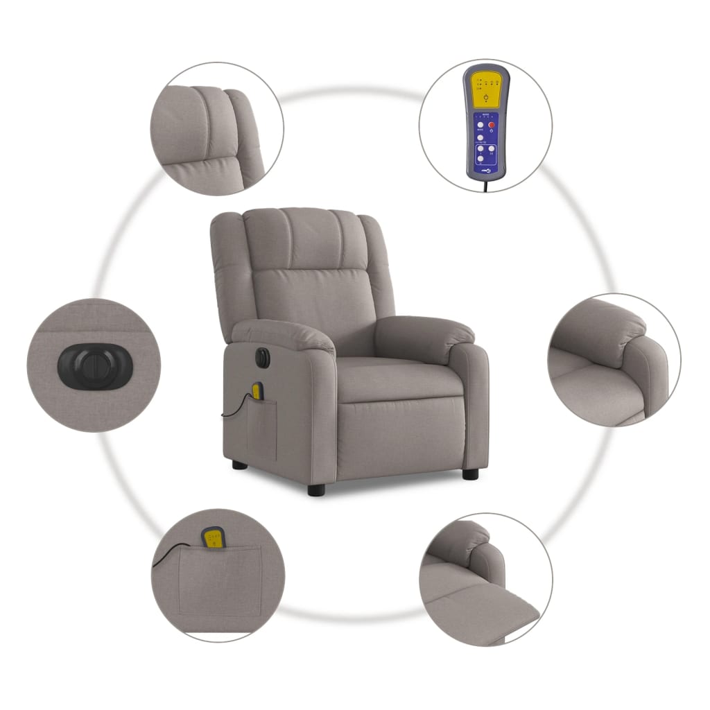 vidaXL Sillón reclinable de masaje eléctrico tela gris taupe