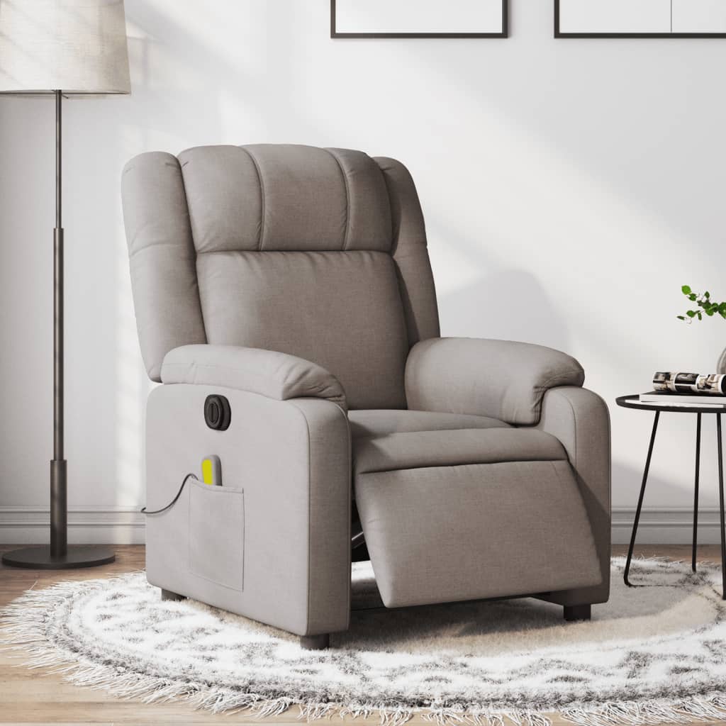 vidaXL Sillón reclinable de masaje eléctrico tela gris taupe