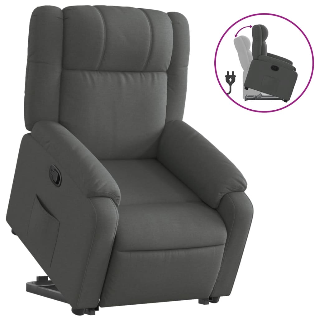 vidaXL Sillón reclinable elevable de tela gris oscuro