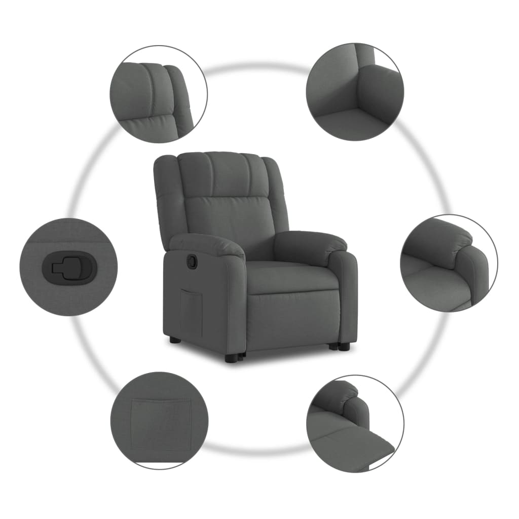 vidaXL Sillón reclinable elevable de tela gris oscuro