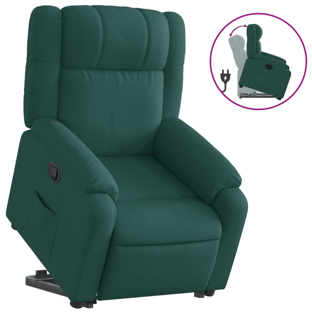 vidaXL Sillón reclinable elevable tela verde oscuro