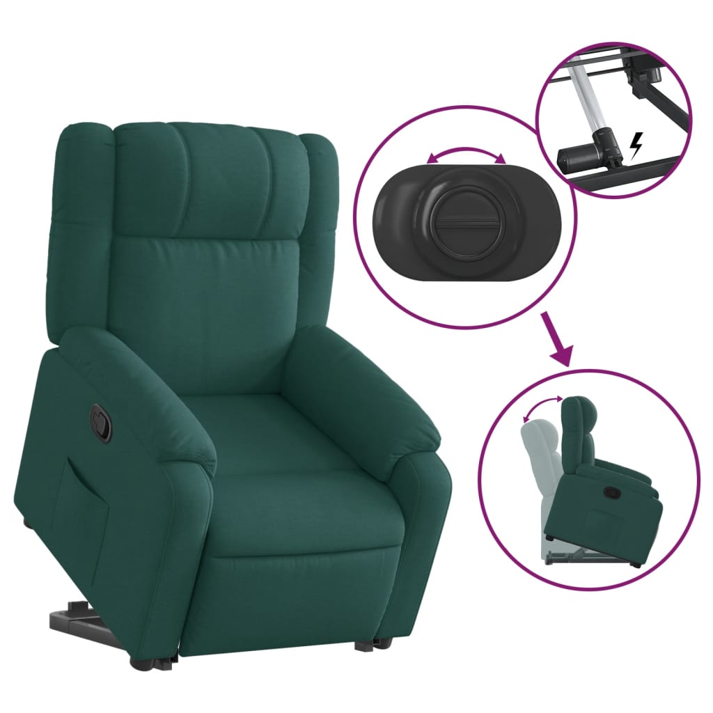 vidaXL Sillón reclinable elevable tela verde oscuro