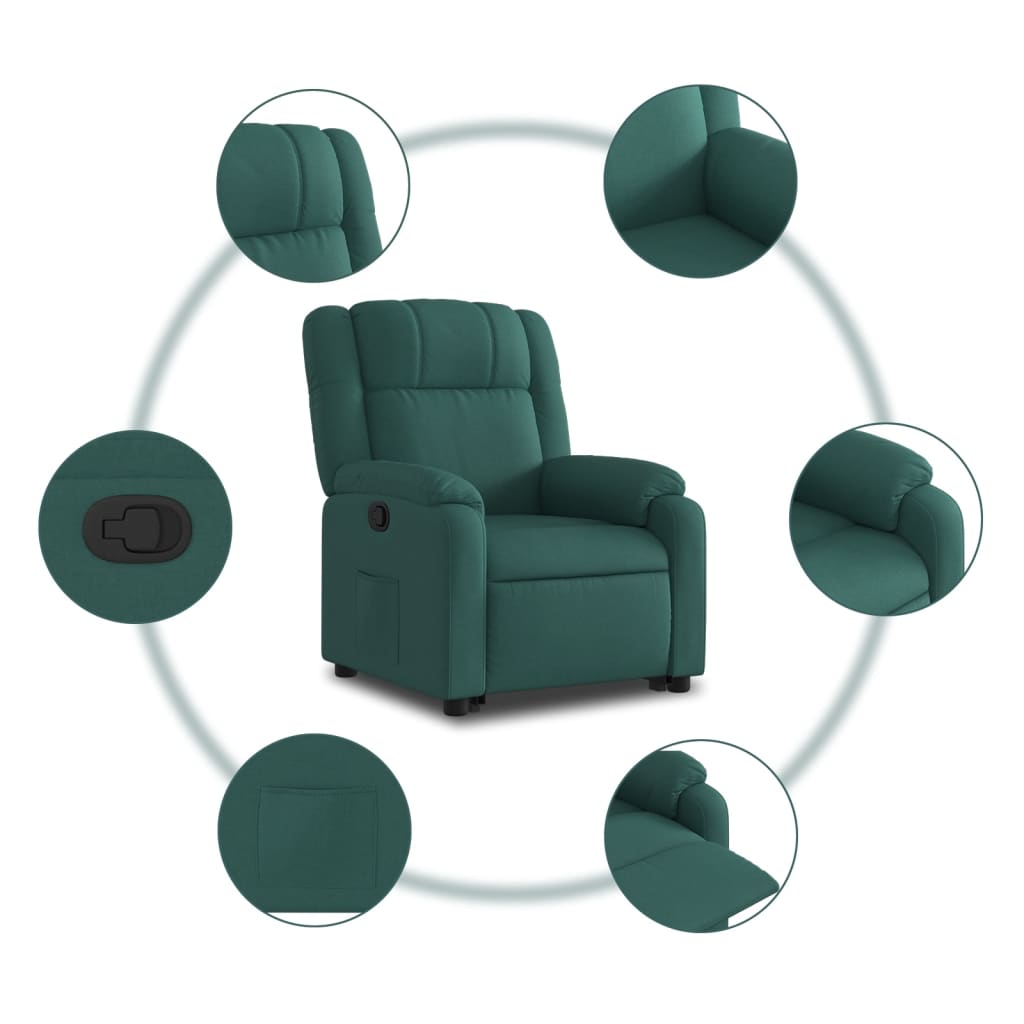 vidaXL Sillón reclinable elevable tela verde oscuro