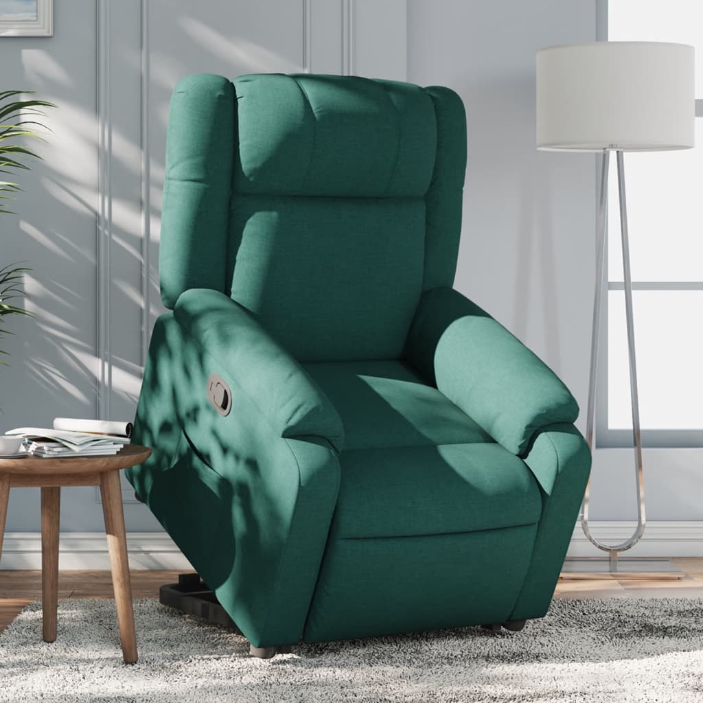 vidaXL Sillón reclinable elevable tela verde oscuro