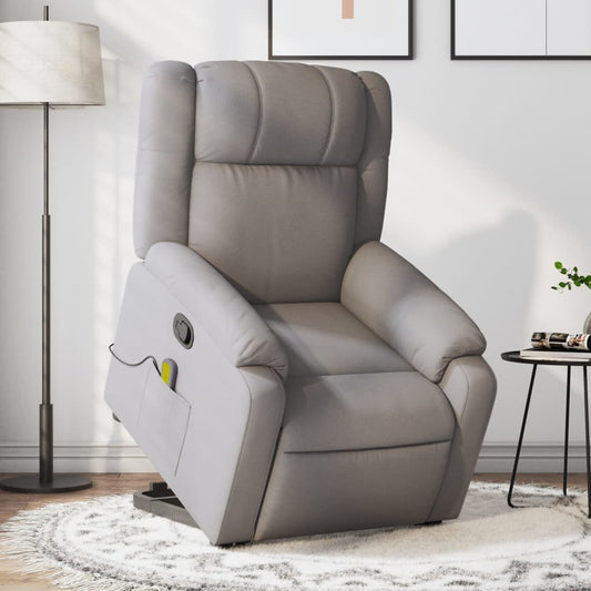 vidaXL Sillón reclinable de masaje elevable tela gris taupé