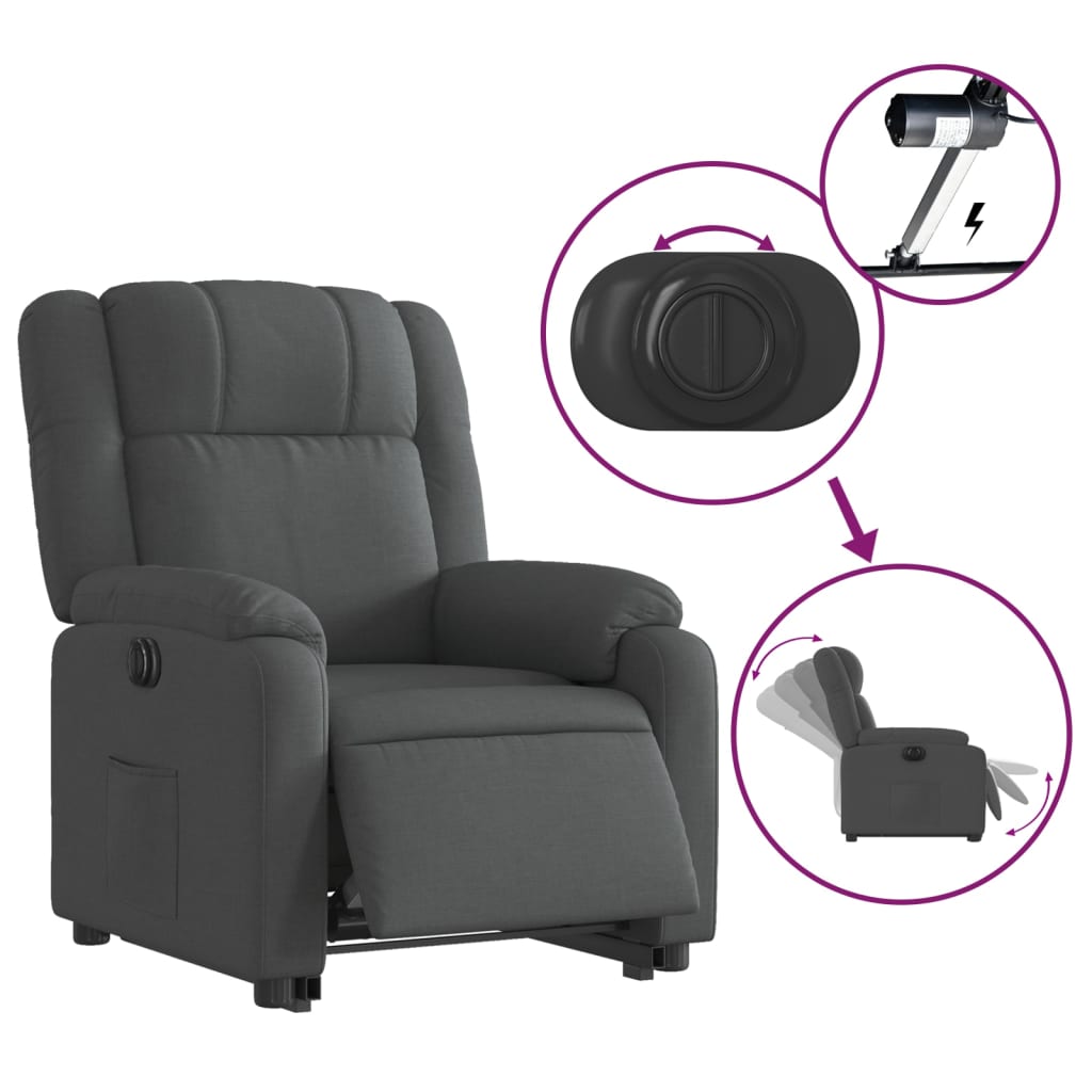 vidaXL Sillón eléctrico reclinable elevable de tela gris oscuro