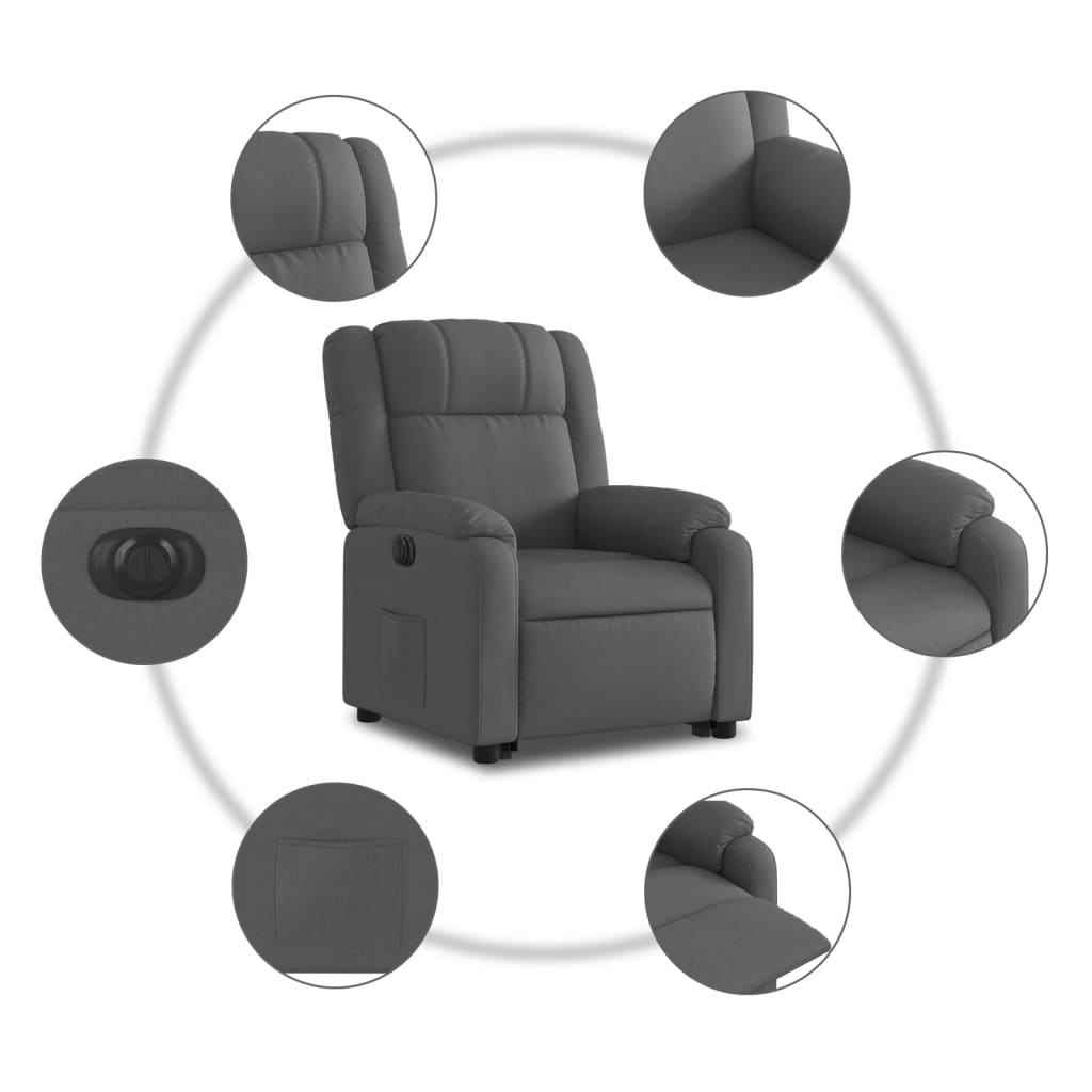 vidaXL Sillón eléctrico reclinable elevable de tela gris oscuro