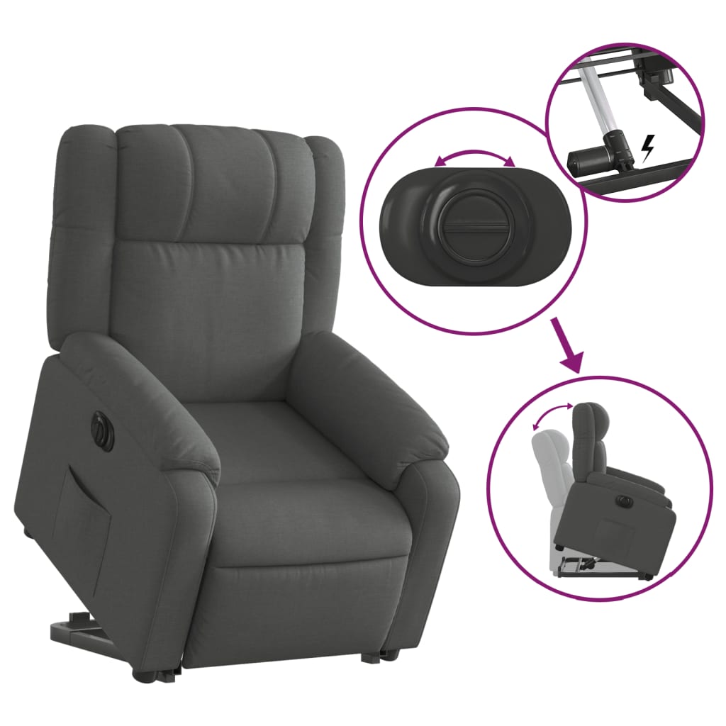 vidaXL Sillón eléctrico reclinable elevable de tela gris oscuro