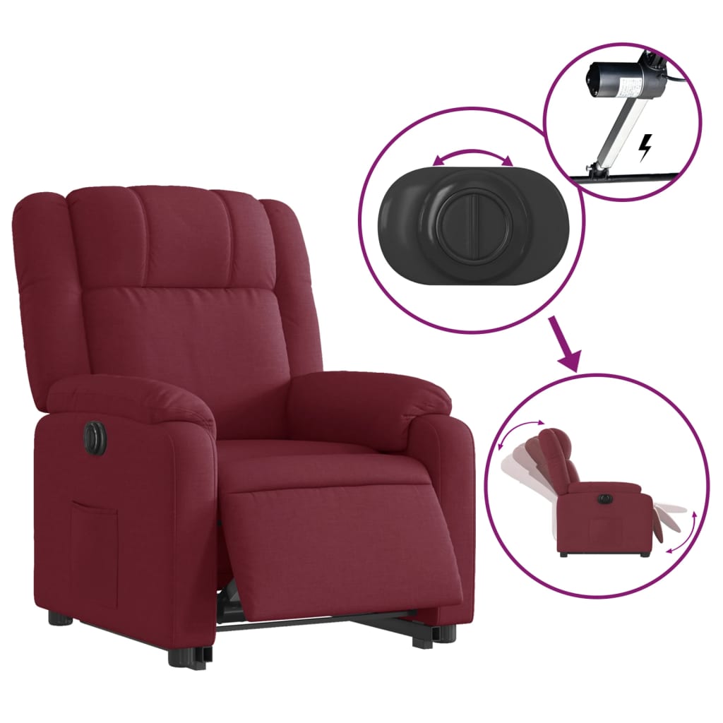 vidaXL Sillón eléctrico reclinable elevable de tela rojo tinto