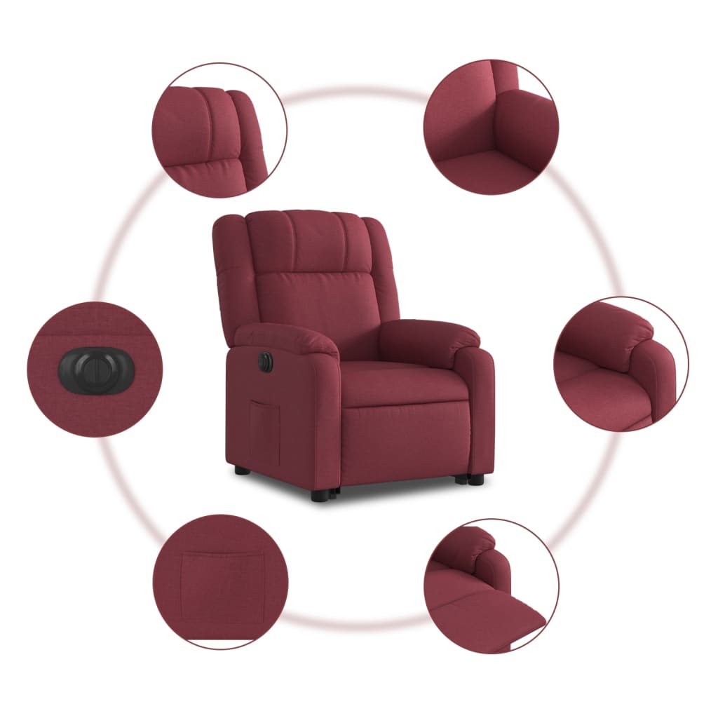 vidaXL Sillón eléctrico reclinable elevable de tela rojo tinto