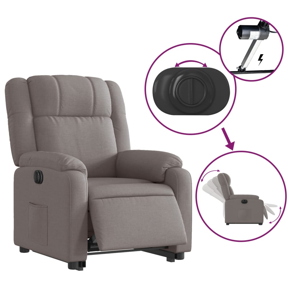 vidaXL Sillón eléctrico reclinable elevable de tela gris taupe