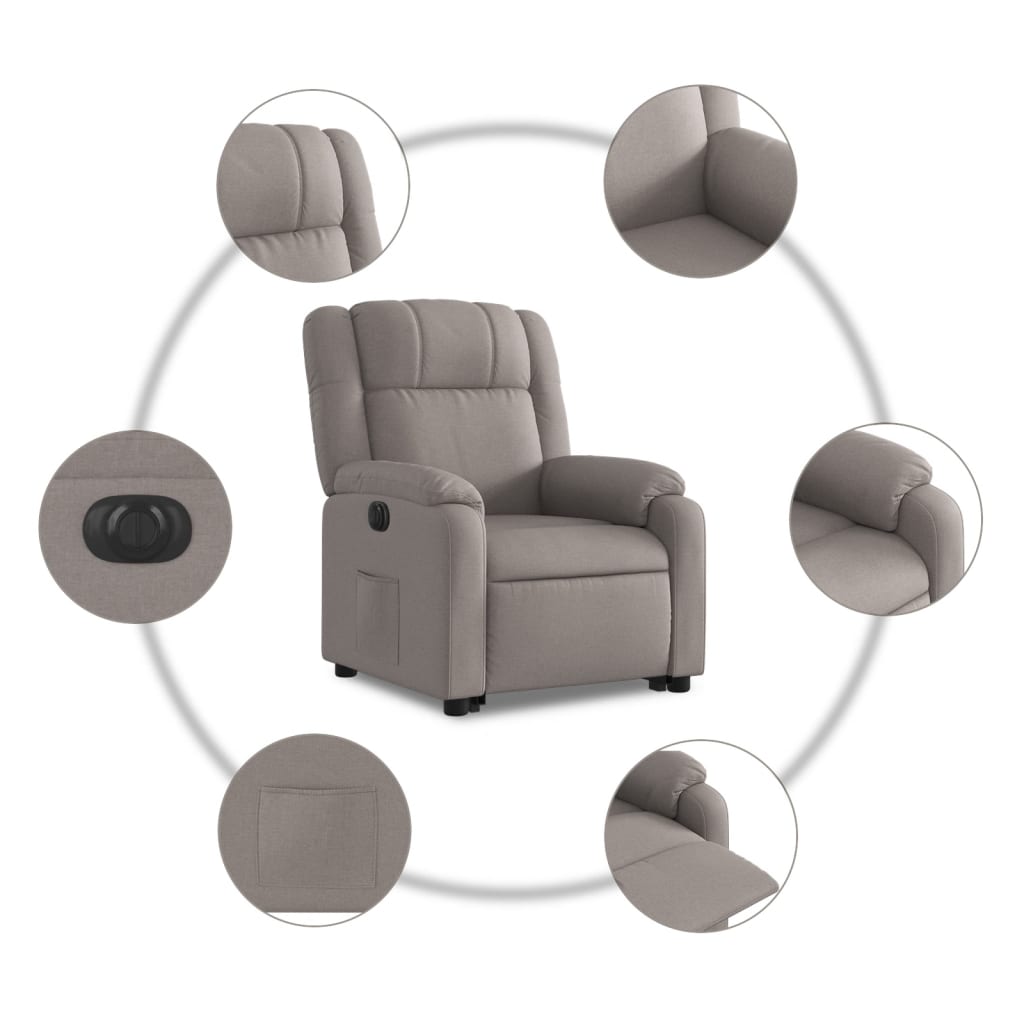 vidaXL Sillón eléctrico reclinable elevable de tela gris taupe