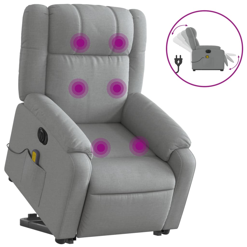 vidaXL Sillón de masaje eléctrico reclinable elevable tela gris claro