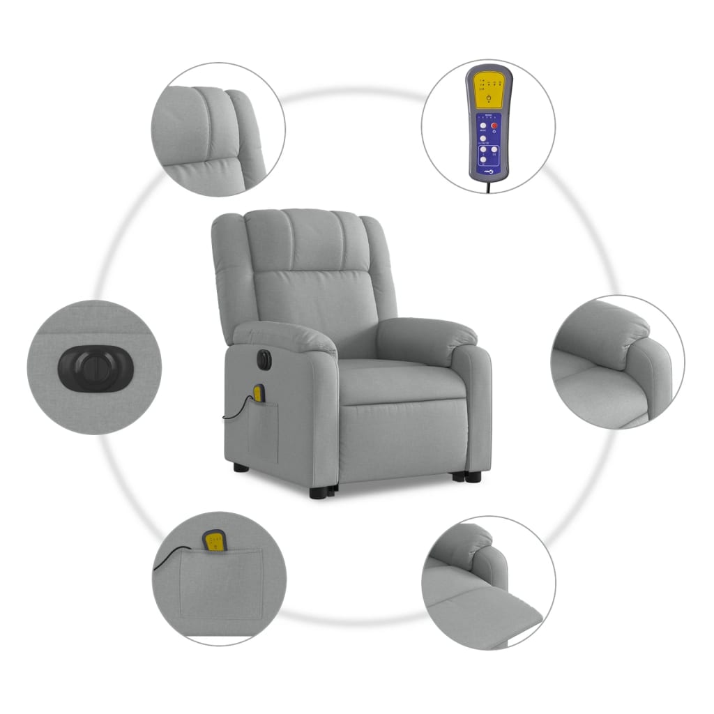 vidaXL Sillón de masaje eléctrico reclinable elevable tela gris claro