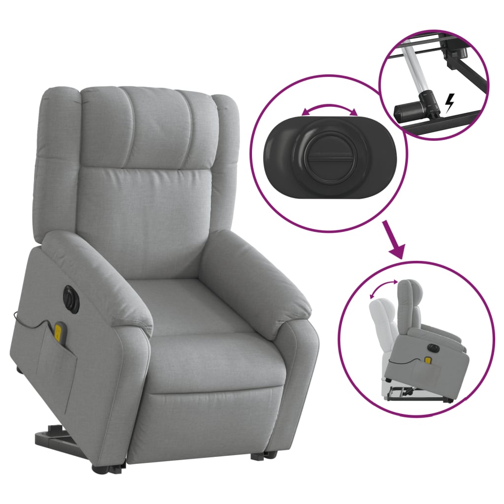 vidaXL Sillón de masaje eléctrico reclinable elevable tela gris claro