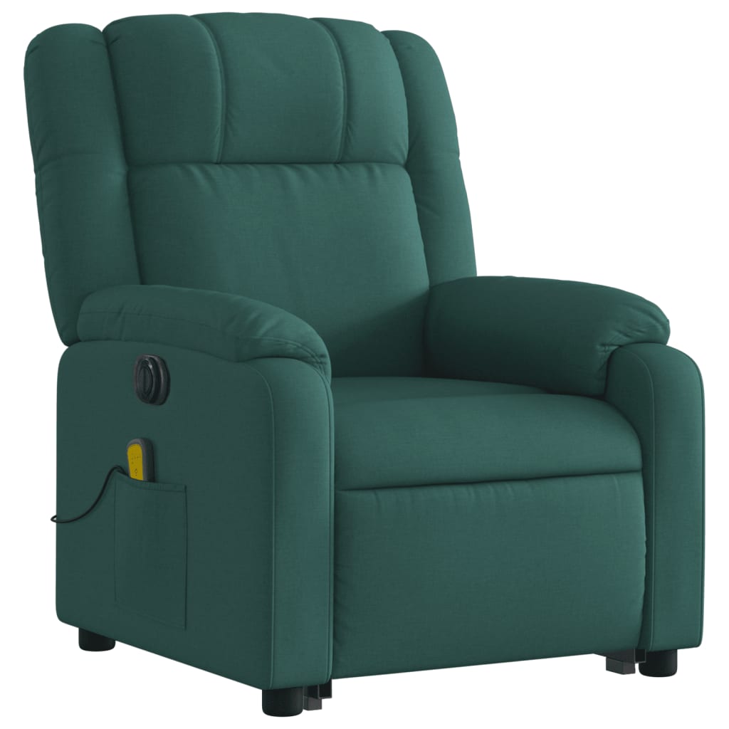 vidaXL Sillón masaje eléctrico reclinable elevable tela verde oscuro