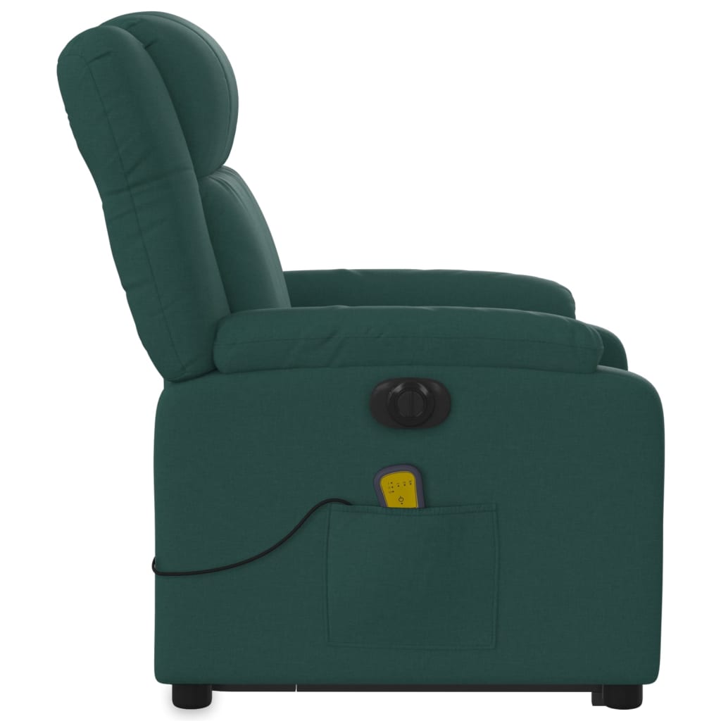 vidaXL Sillón masaje eléctrico reclinable elevable tela verde oscuro