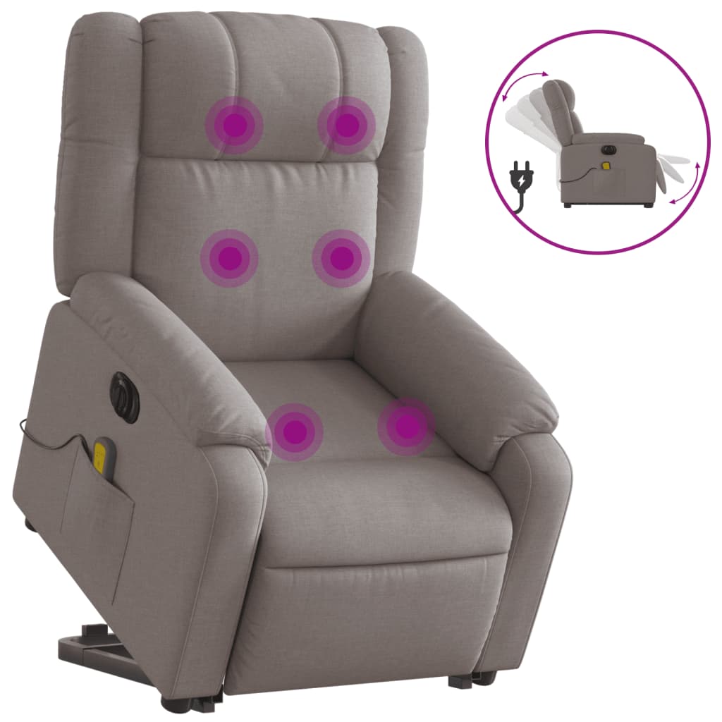 vidaXL Sillón de masaje eléctrico reclinable elevable tela taupé