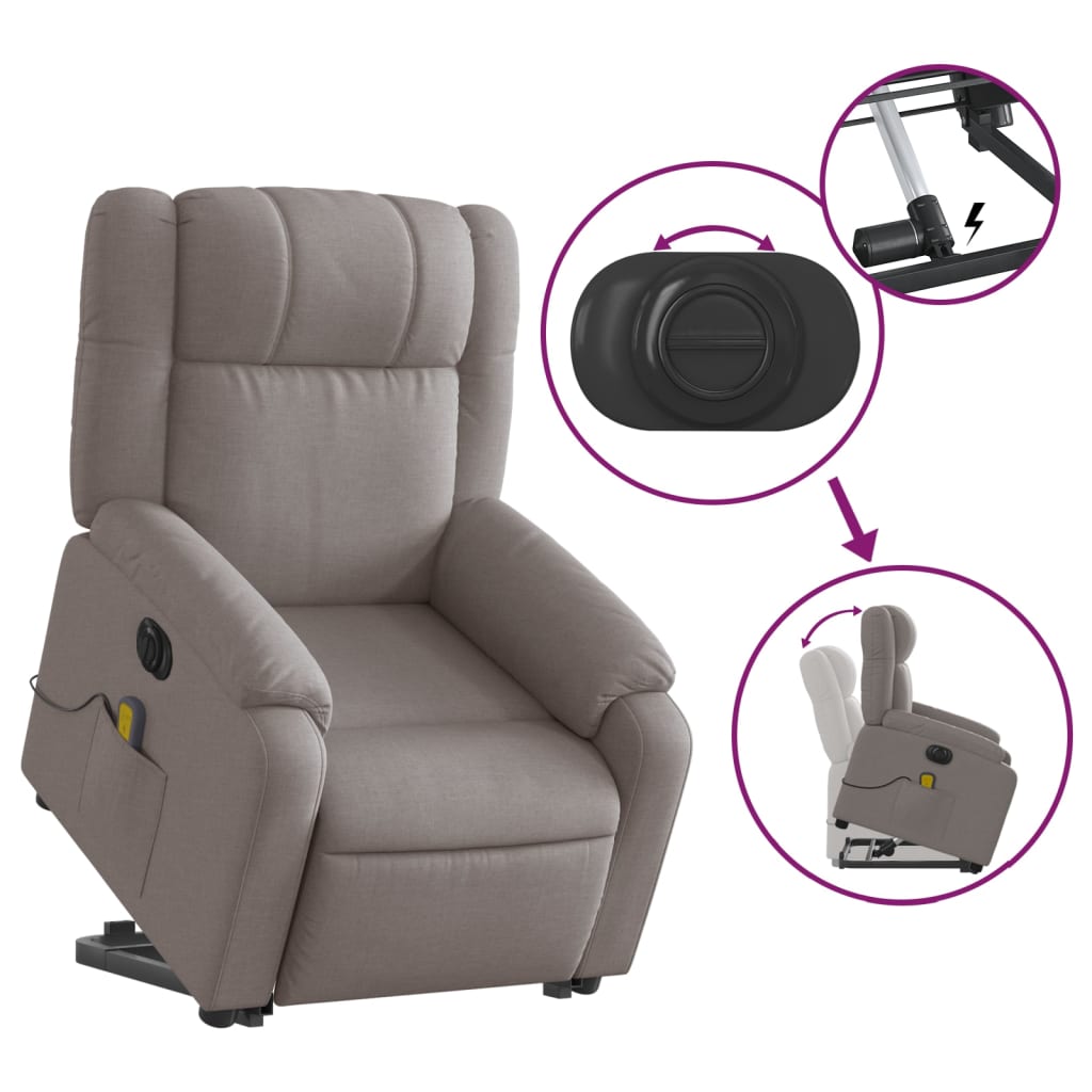 vidaXL Sillón de masaje eléctrico reclinable elevable tela taupé