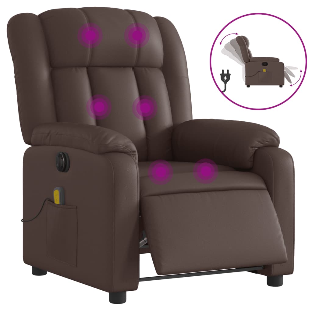 vidaXL Sillón de masaje reclinable eléctrico cuero sintético marrón