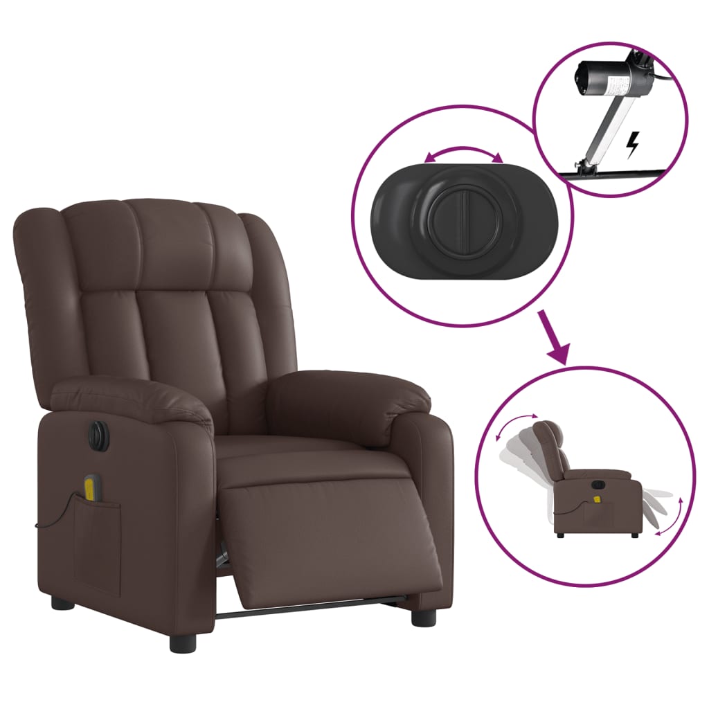 vidaXL Sillón de masaje reclinable eléctrico cuero sintético marrón