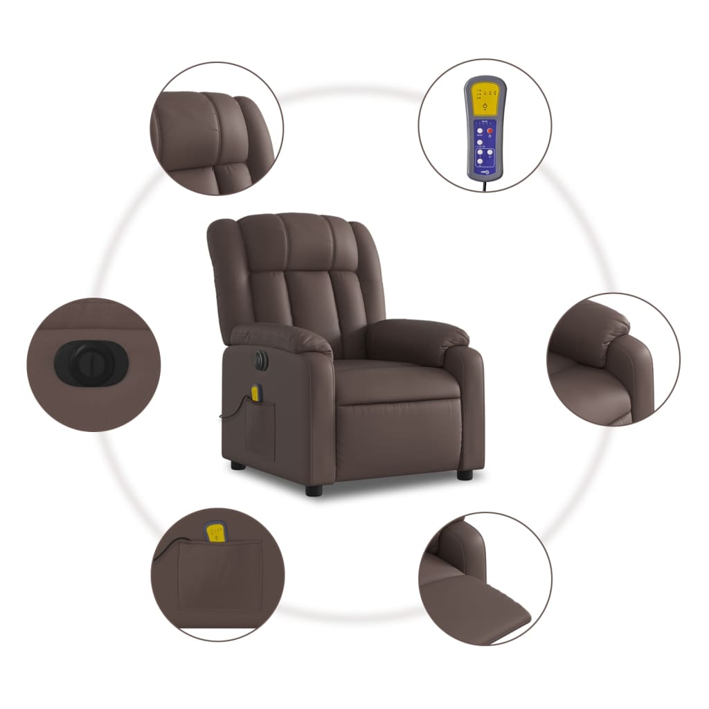 vidaXL Sillón de masaje reclinable eléctrico cuero sintético marrón