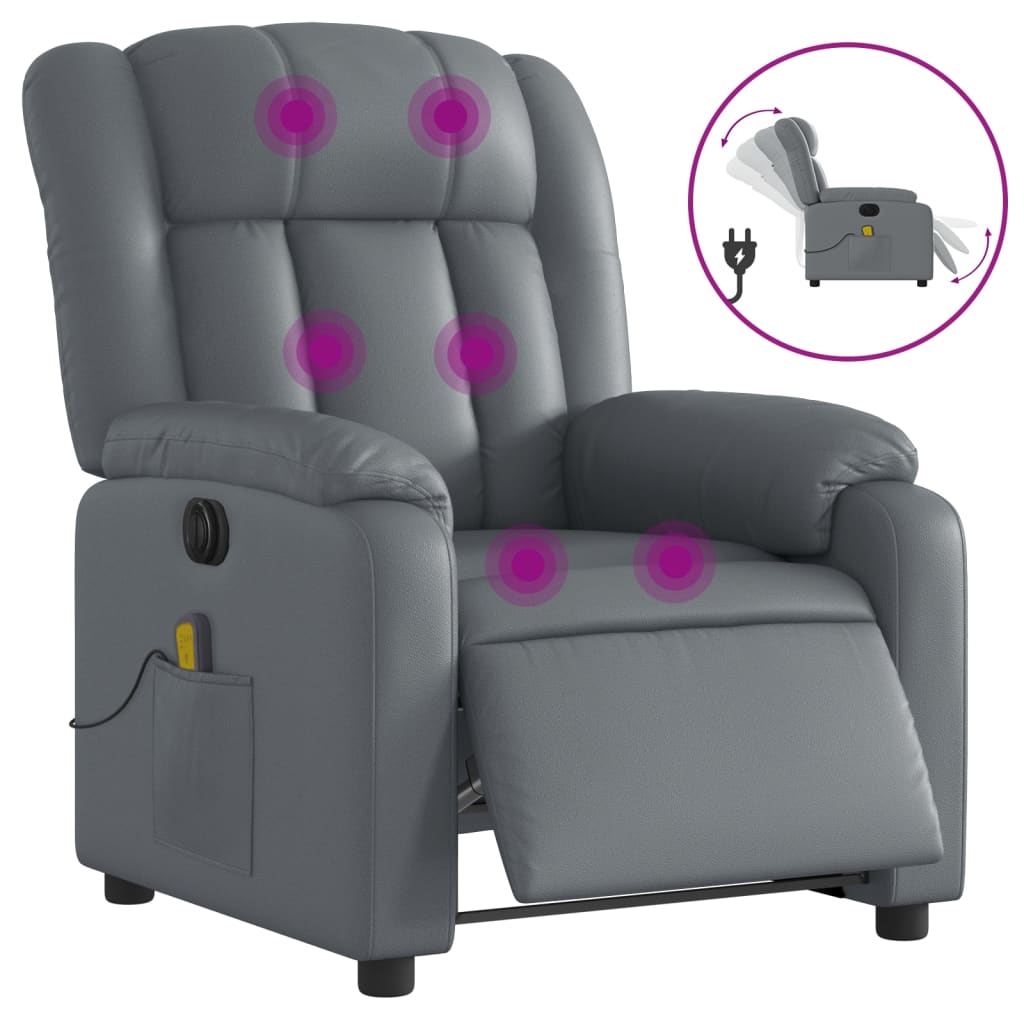 vidaXL Sillón de masaje reclinable eléctrico cuero sintético gris