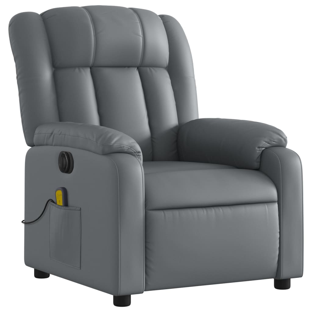 vidaXL Sillón de masaje reclinable eléctrico cuero sintético gris