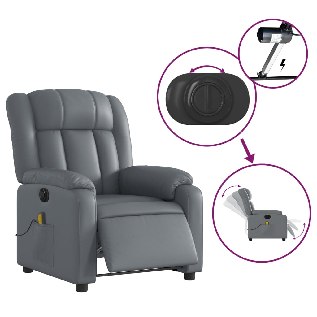 vidaXL Sillón de masaje reclinable eléctrico cuero sintético gris