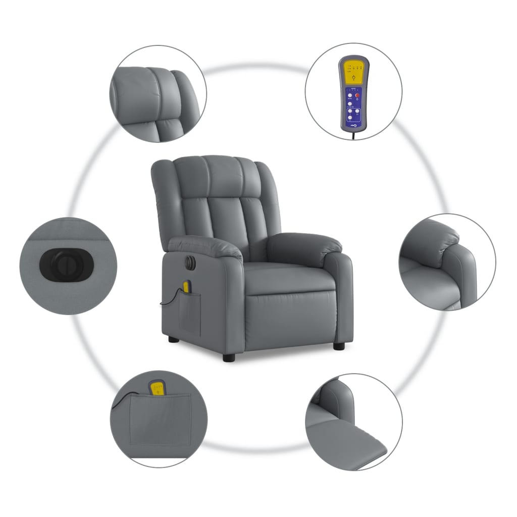 vidaXL Sillón de masaje reclinable eléctrico cuero sintético gris