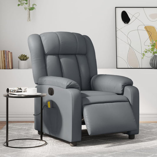 vidaXL Sillón de masaje reclinable eléctrico cuero sintético gris