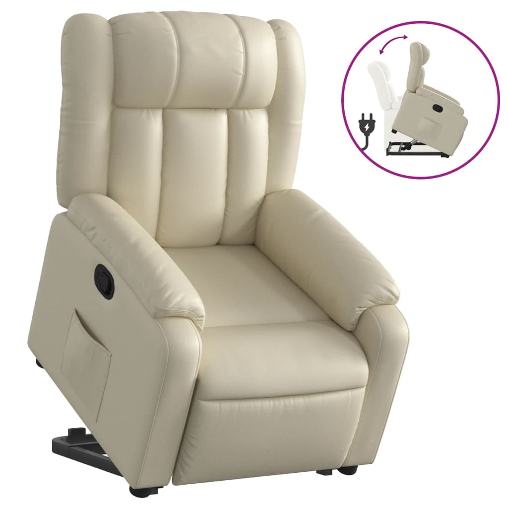 vidaXL Sillón reclinable elevable cuero artificial color crema