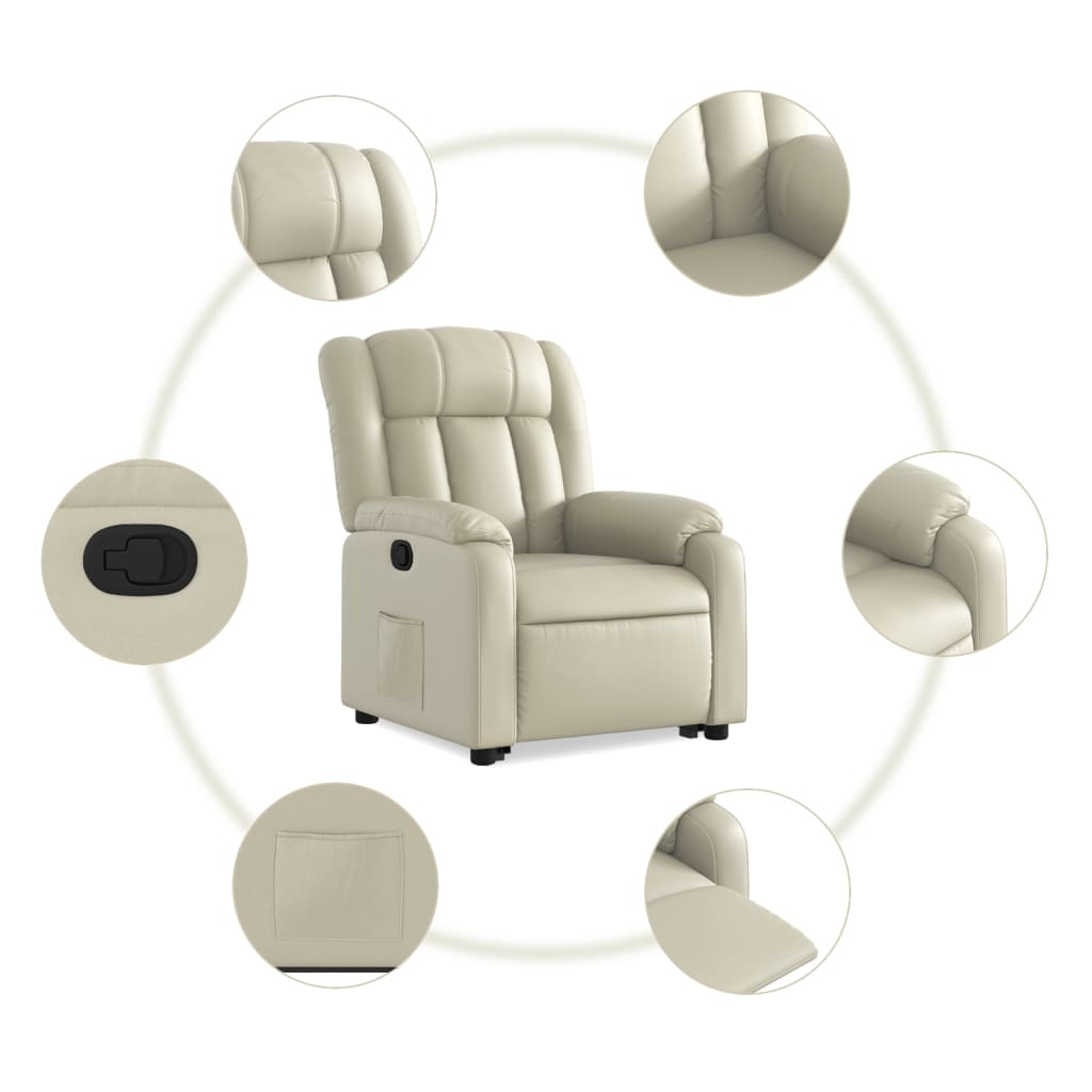 vidaXL Sillón reclinable elevable cuero artificial color crema