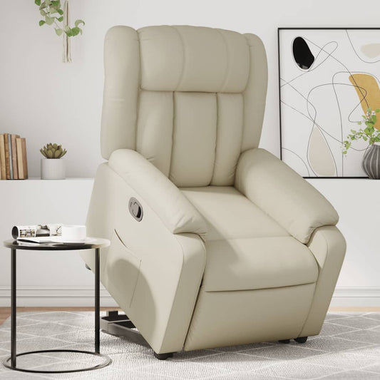 vidaXL Sillón reclinable elevable cuero artificial color crema