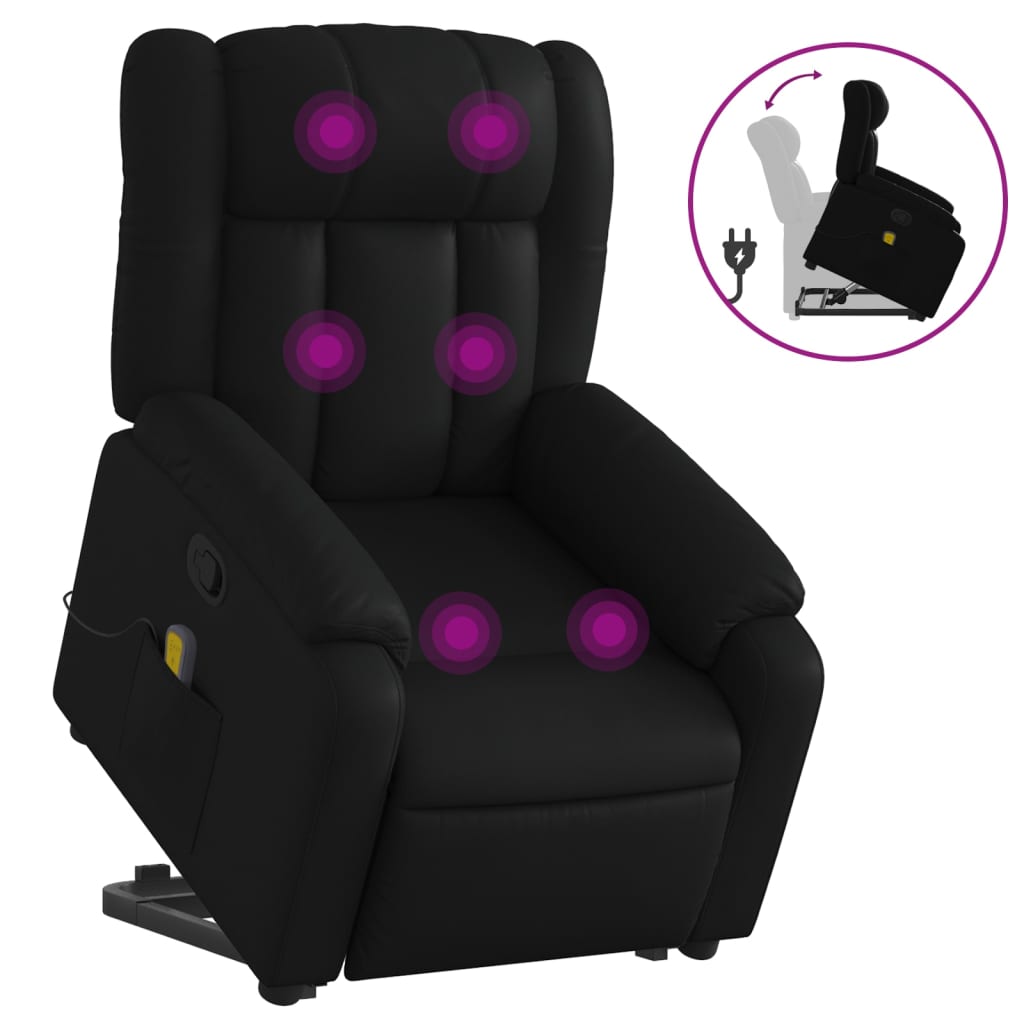 vidaXL Sillón reclinable de masaje de pie cuero artificial negro