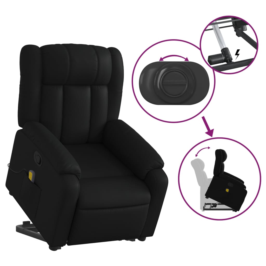 vidaXL Sillón reclinable de masaje de pie cuero artificial negro