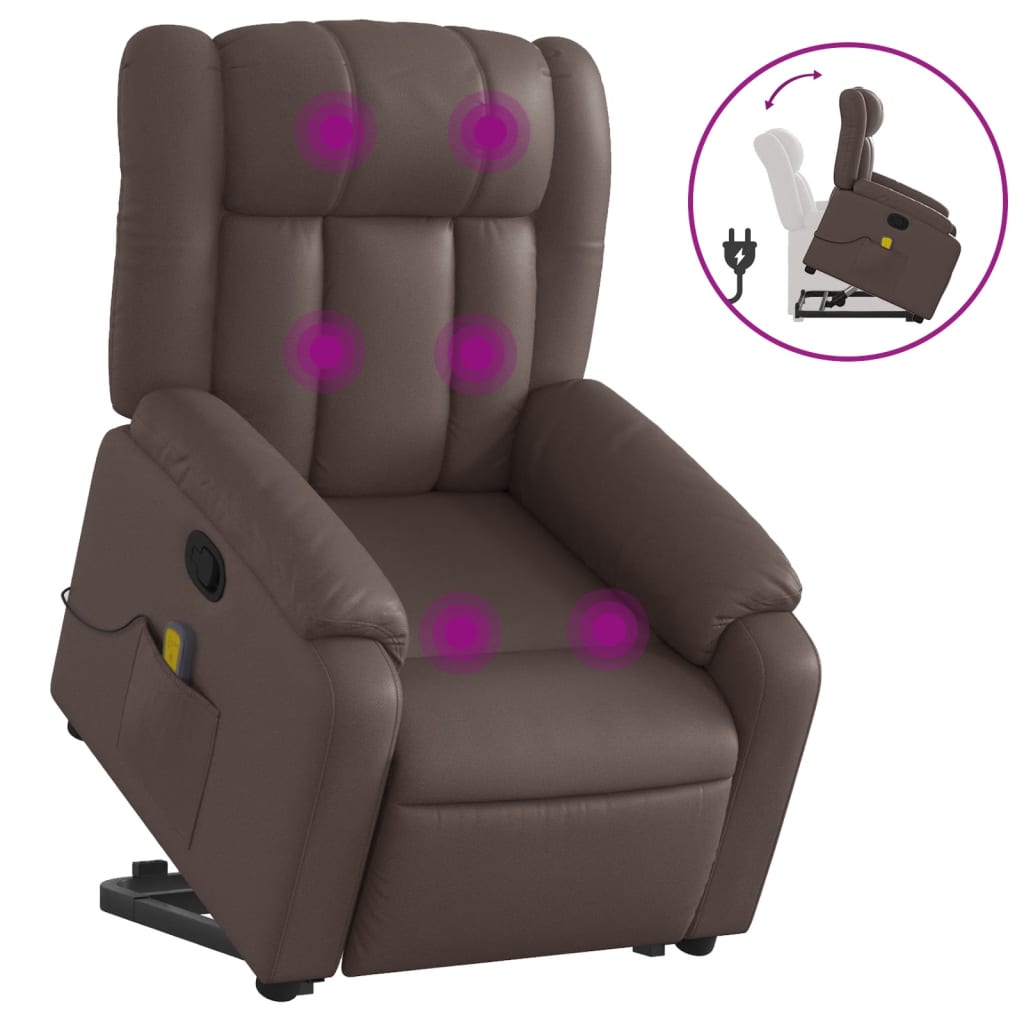 vidaXL Sillón reclinable de masaje de pie de cuero sintético marrón