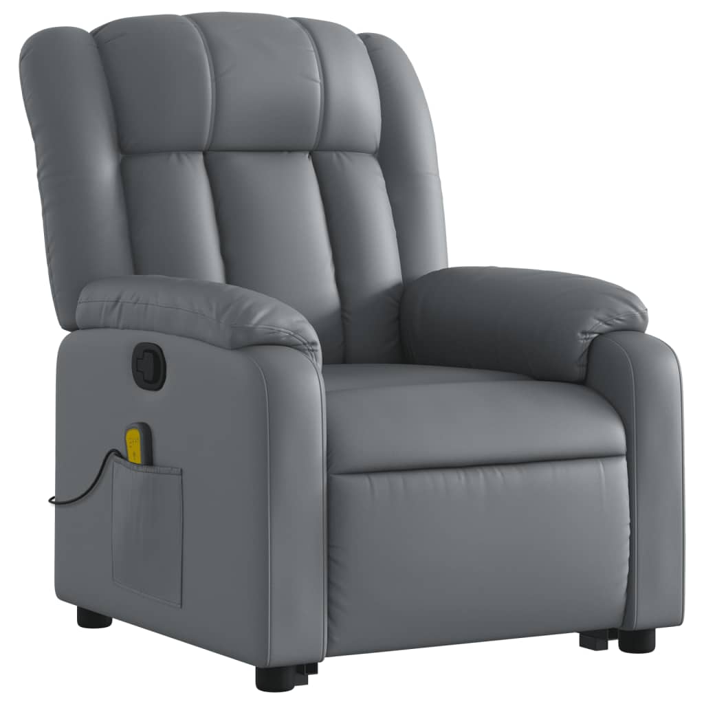 vidaXL Sillón reclinable de masaje de pie cuero artificial gris