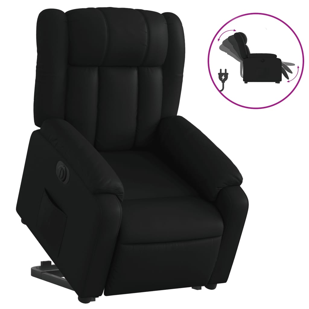 vidaXL Sillón reclinable elevable eléctrico de cuero sintético negro