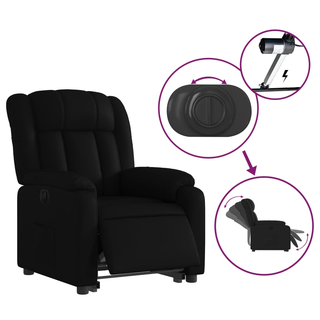 vidaXL Sillón reclinable elevable eléctrico de cuero sintético negro