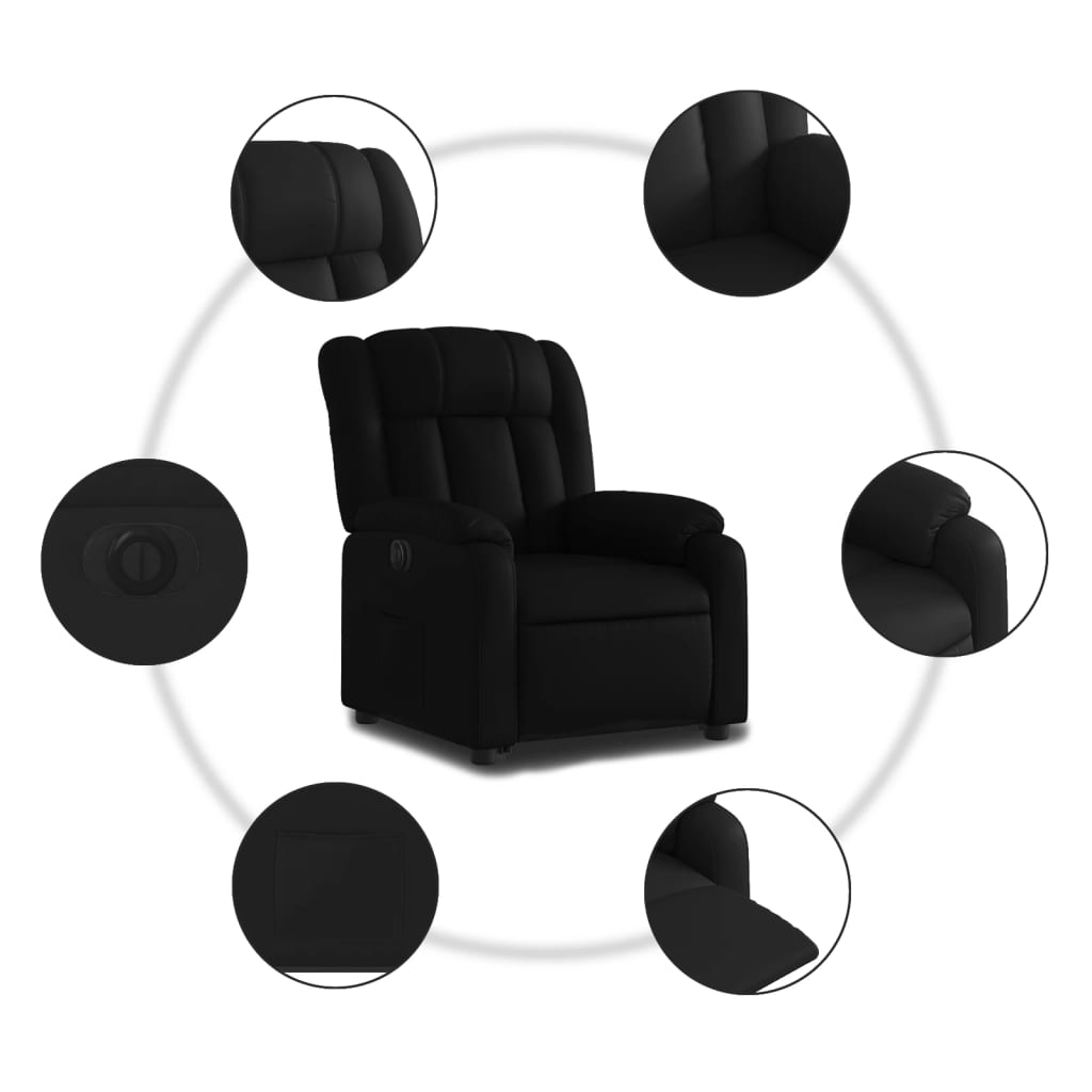 vidaXL Sillón reclinable elevable eléctrico de cuero sintético negro