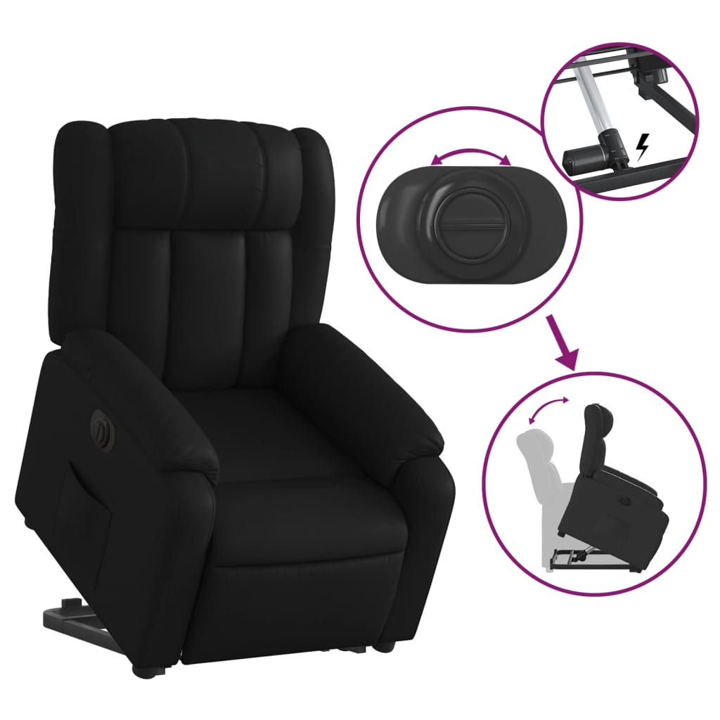 vidaXL Sillón reclinable elevable eléctrico de cuero sintético negro