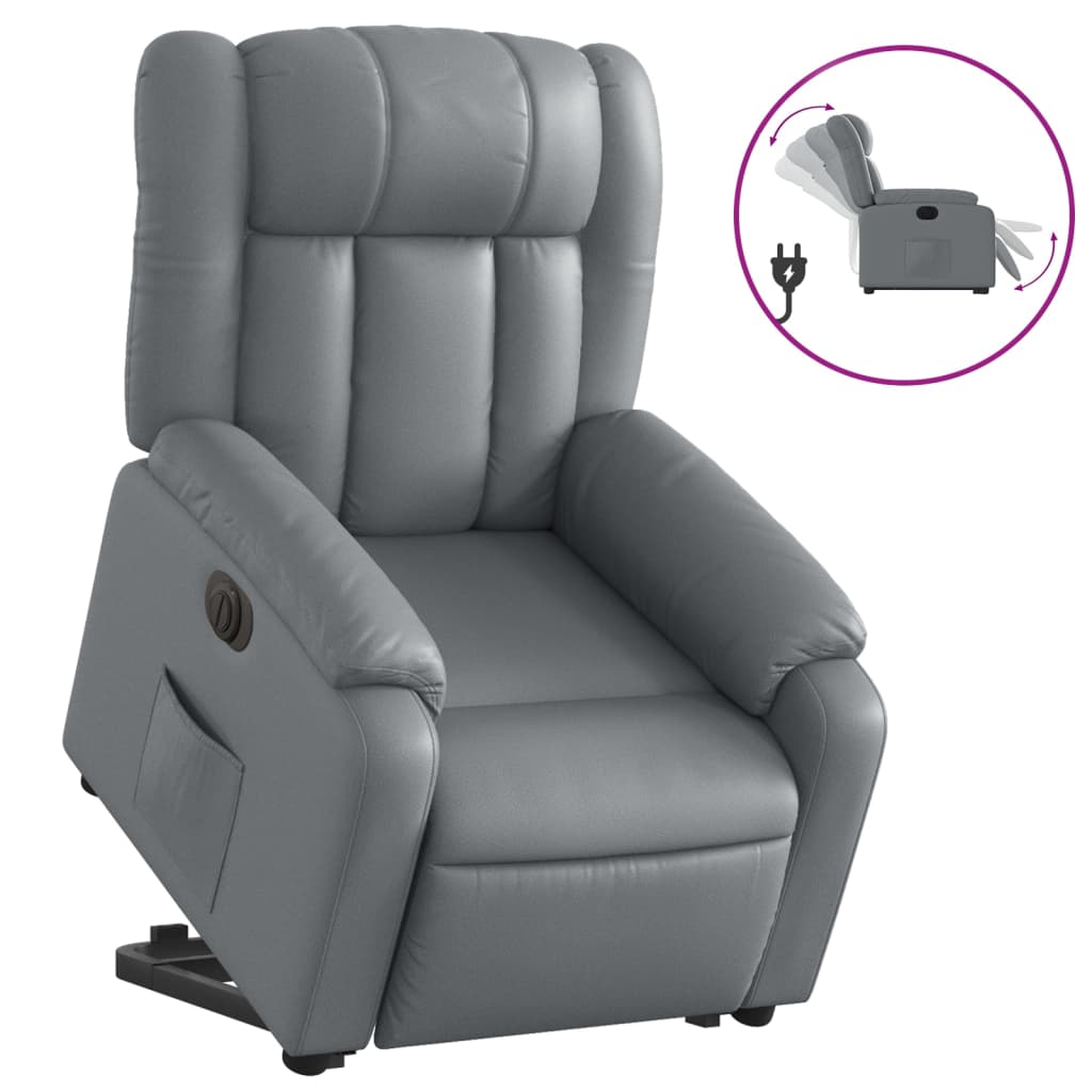 vidaXL Sillón reclinable elevable eléctrico de cuero sintético gris