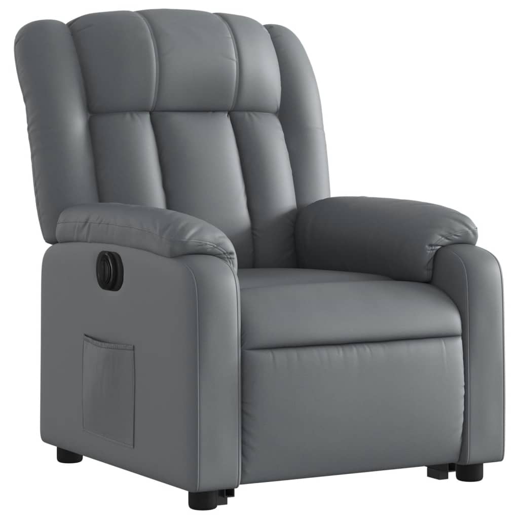 vidaXL Sillón reclinable elevable eléctrico de cuero sintético gris