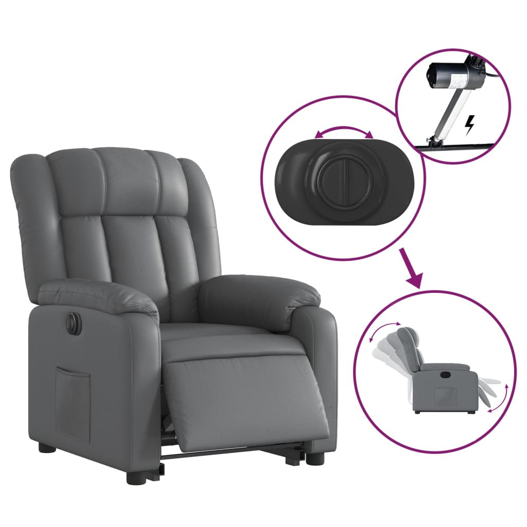 vidaXL Sillón reclinable elevable eléctrico de cuero sintético gris