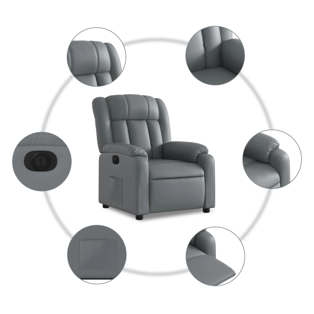 vidaXL Sillón reclinable elevable eléctrico de cuero sintético gris