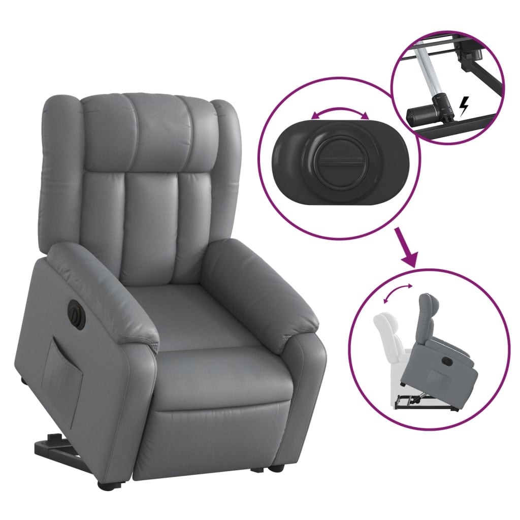 vidaXL Sillón reclinable elevable eléctrico de cuero sintético gris