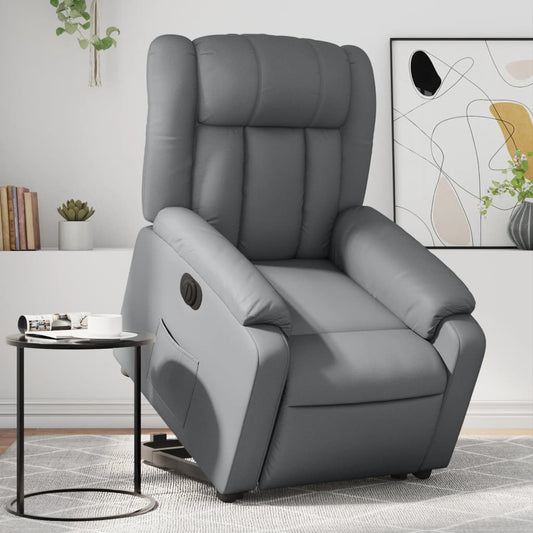 vidaXL Sillón reclinable elevable eléctrico de cuero sintético gris