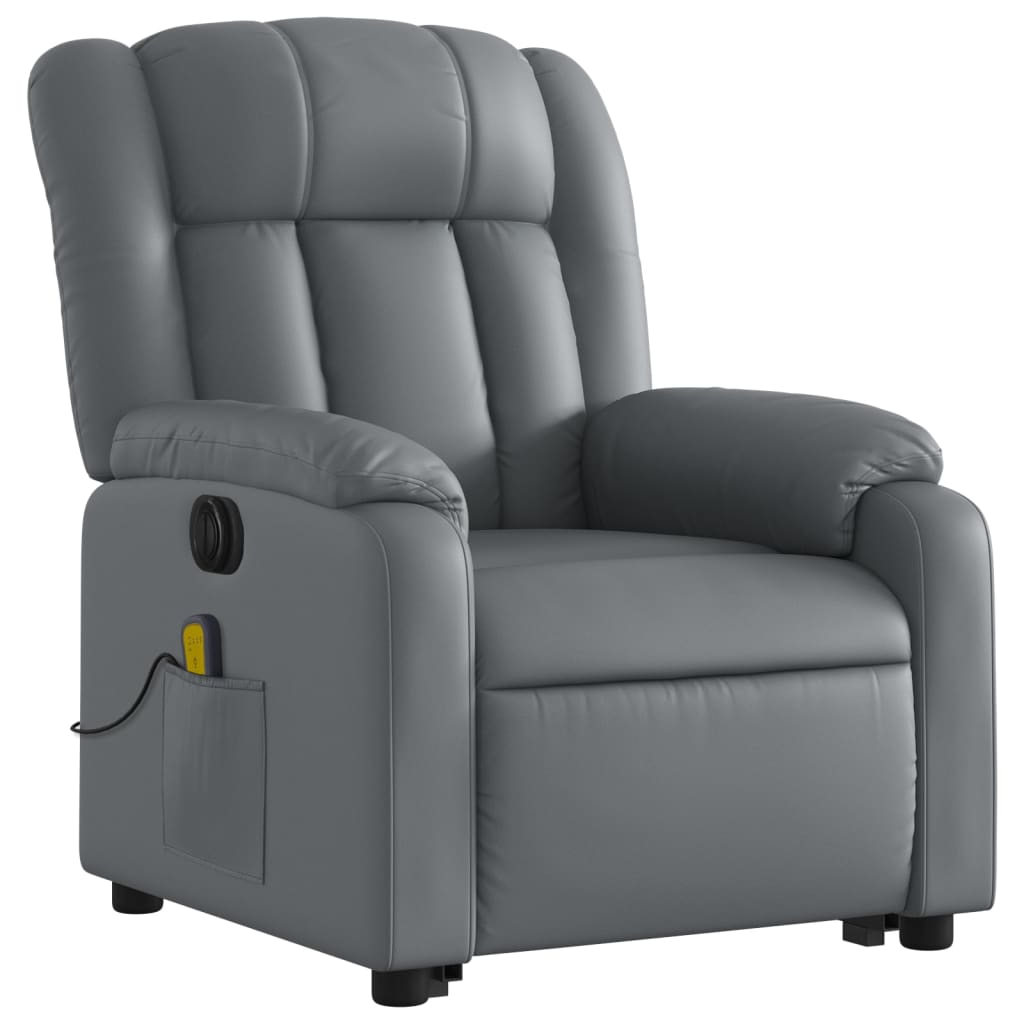 vidaXL Sillón de masaje elevable eléctrico cuero sintético gris